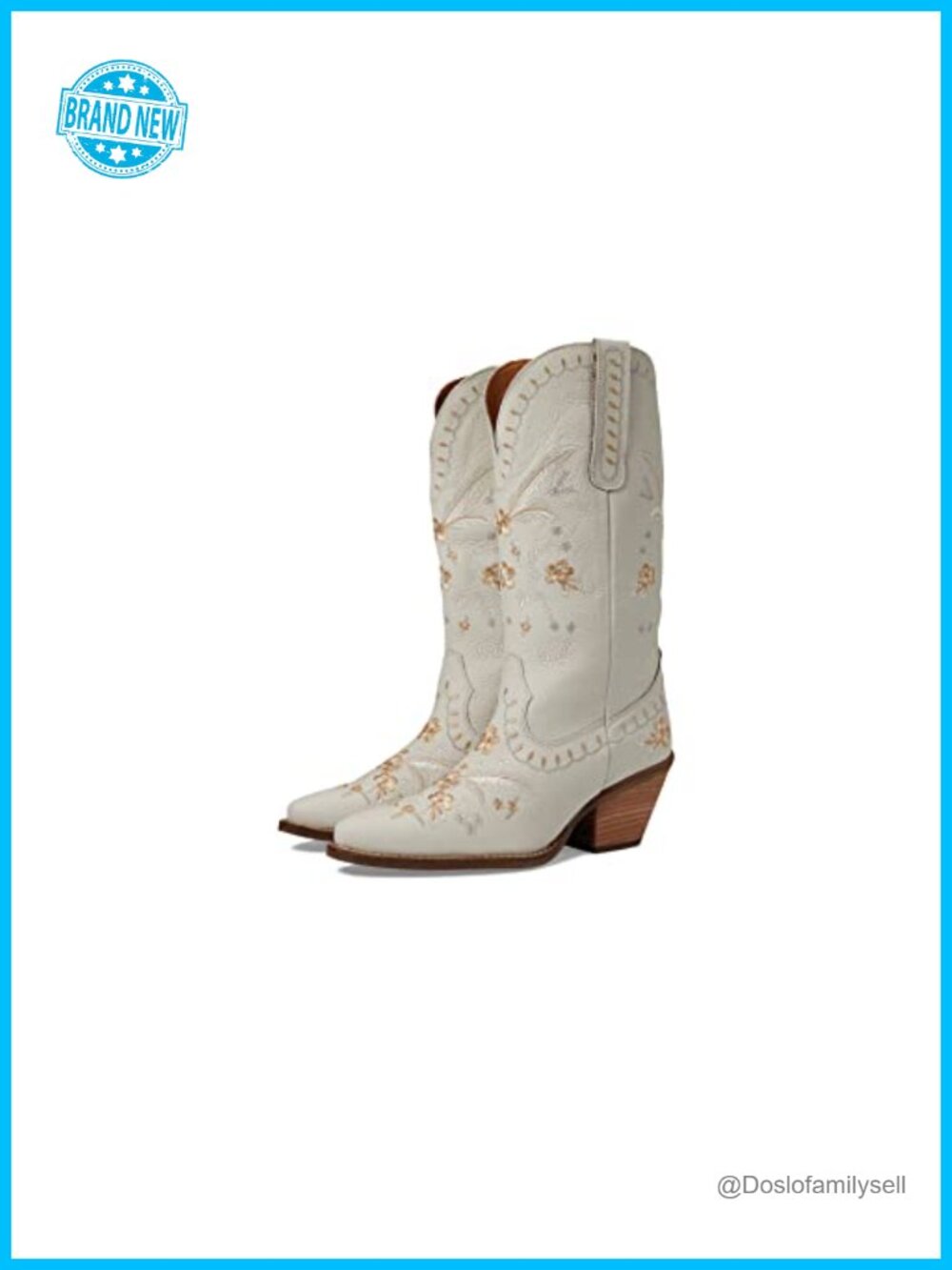 Leather Pull-On Mid-Calf Western Equestrian Boots Block Heel Almond Toe Casual